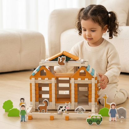 Montessori wooden building block set – natural stacking and construction toy
