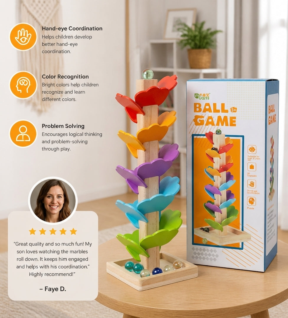 Montessori Wooden Marble Tower