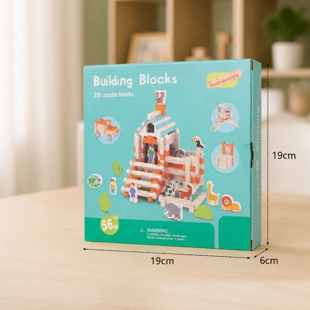 Montessori wooden building block set – natural stacking and construction toy
