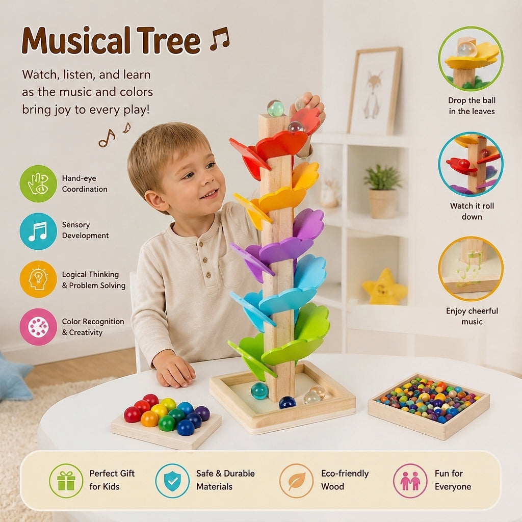 Montessori Wooden Marble Tower