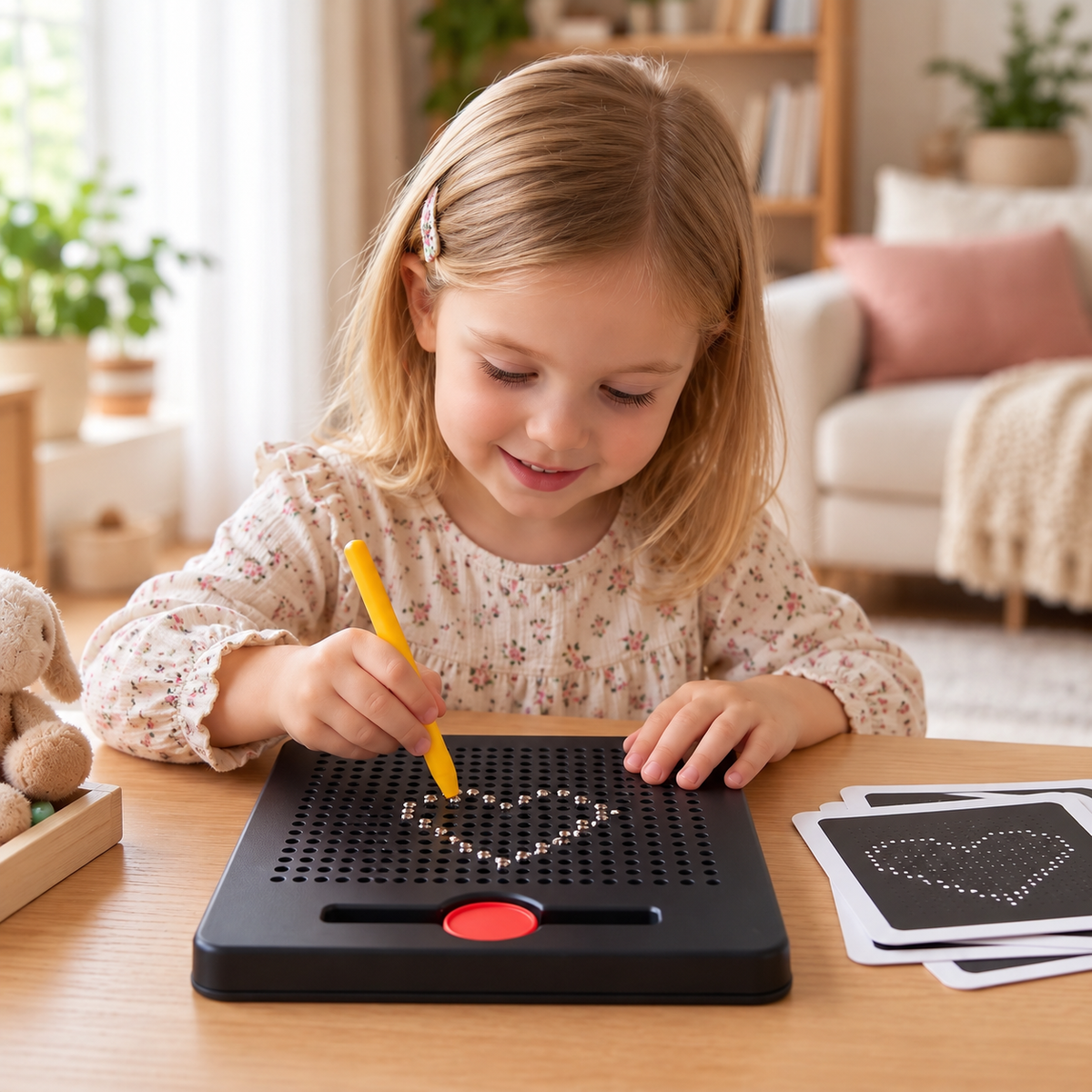 2-in-1 Magnetic Writing & Drawing Board with Snap-On Shape Tiles for Kids