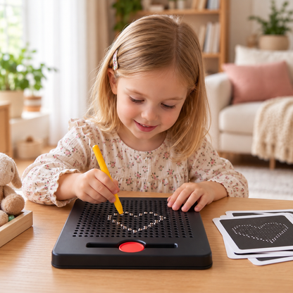 2-in-1 Magnetic Writing & Drawing Board with Snap-On Shape Tiles for Kids