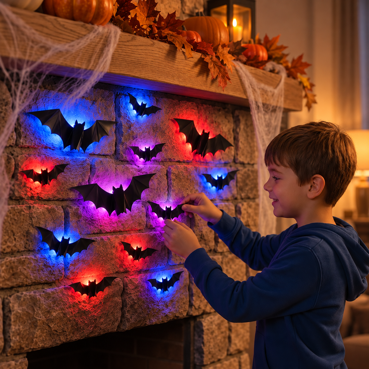 3D LED Halloween Bat Wall Decoration with Color-Changing Lights