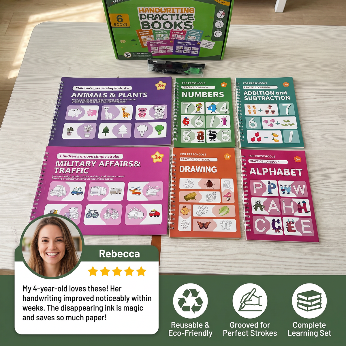 Reusable Grooved Handwriting Practice Books for Kids – 6-Piece Tracing & Writing Set