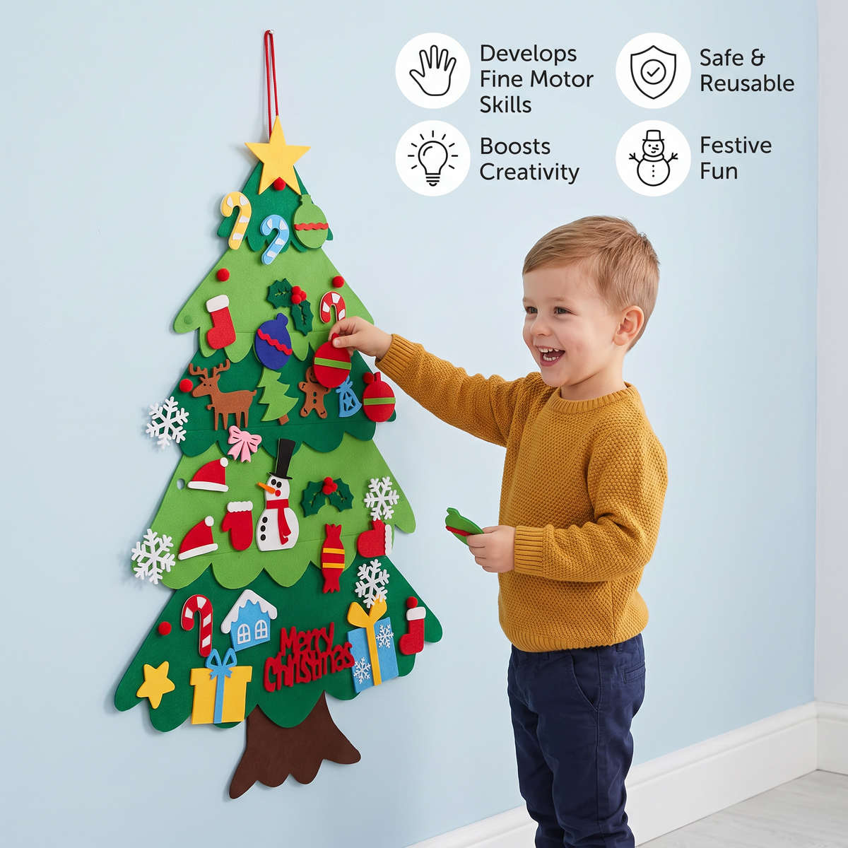 Kids’ DIY Felt Christmas Tree with Decorative Ornaments