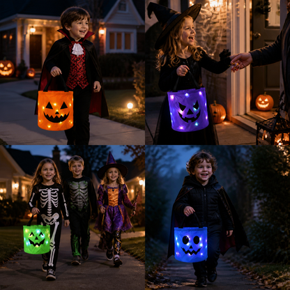 LED Halloween Trick-or-Treat Candy Bucket – Reusable Light-Up Tote Bag