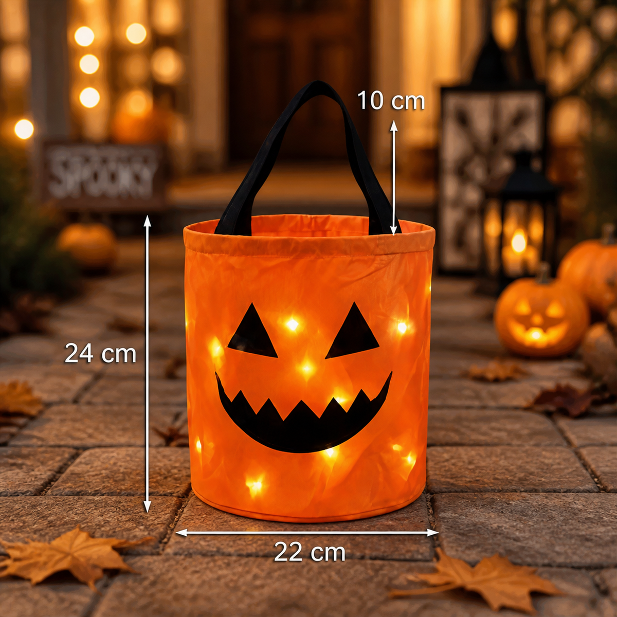 LED Halloween Trick-or-Treat Candy Bucket – Reusable Light-Up Tote Bag