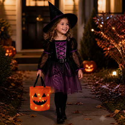 LED Halloween Trick-or-Treat Candy Bucket – Reusable Light-Up Tote Bag