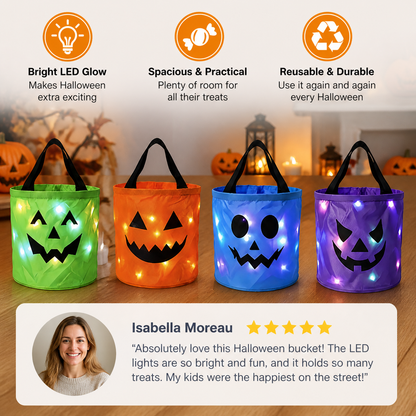 LED Halloween Trick-or-Treat Candy Bucket – Reusable Light-Up Tote Bag