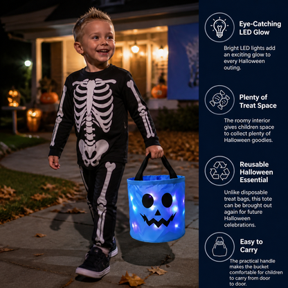 LED Halloween Trick-or-Treat Candy Bucket – Reusable Light-Up Tote Bag