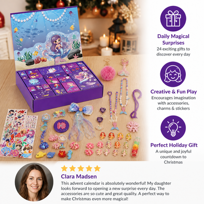 24-Day Mermaid Advent Calendar with Hair Accessories, Stickers & Surprise Gifts