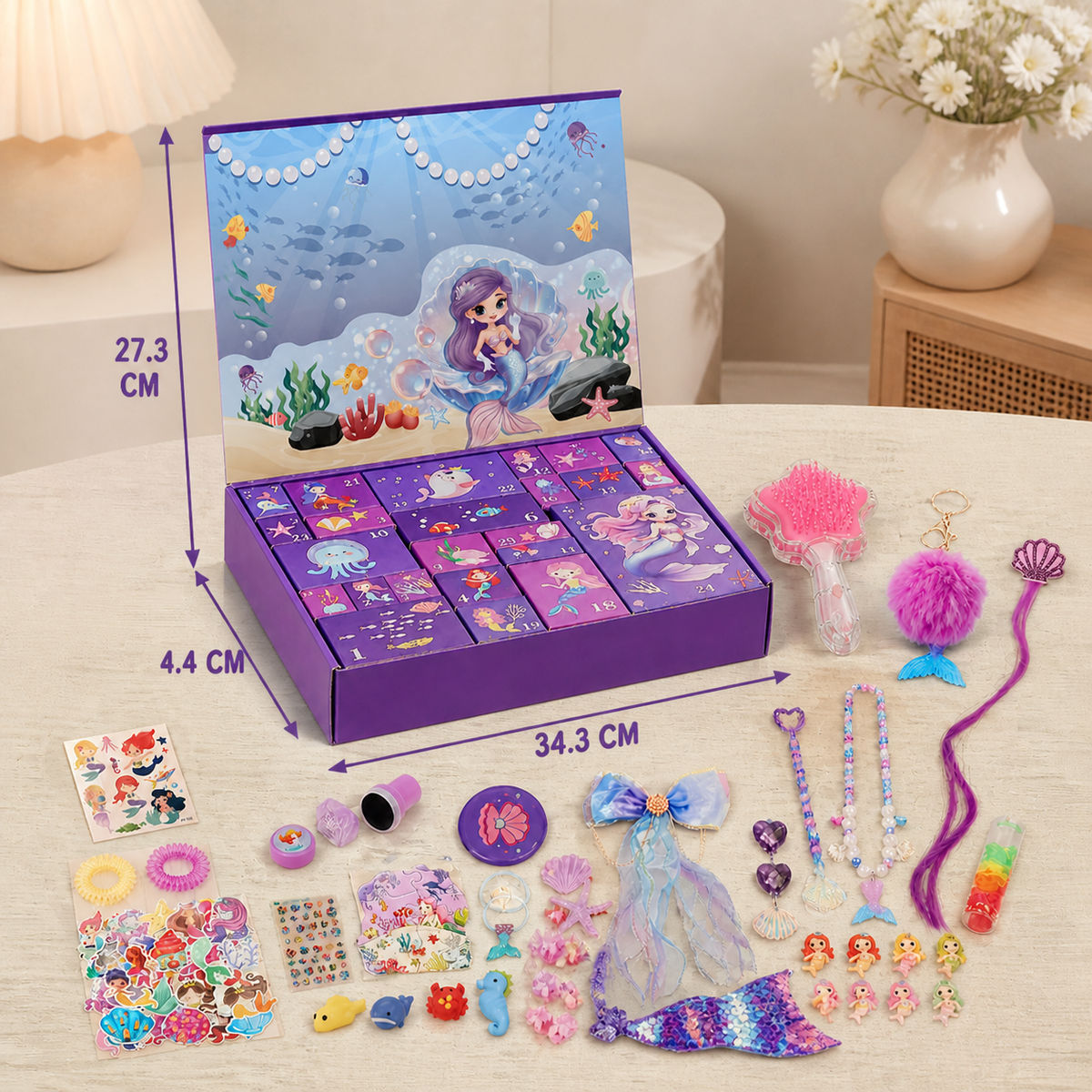 24-Day Mermaid Advent Calendar with Hair Accessories, Stickers & Surprise Gifts