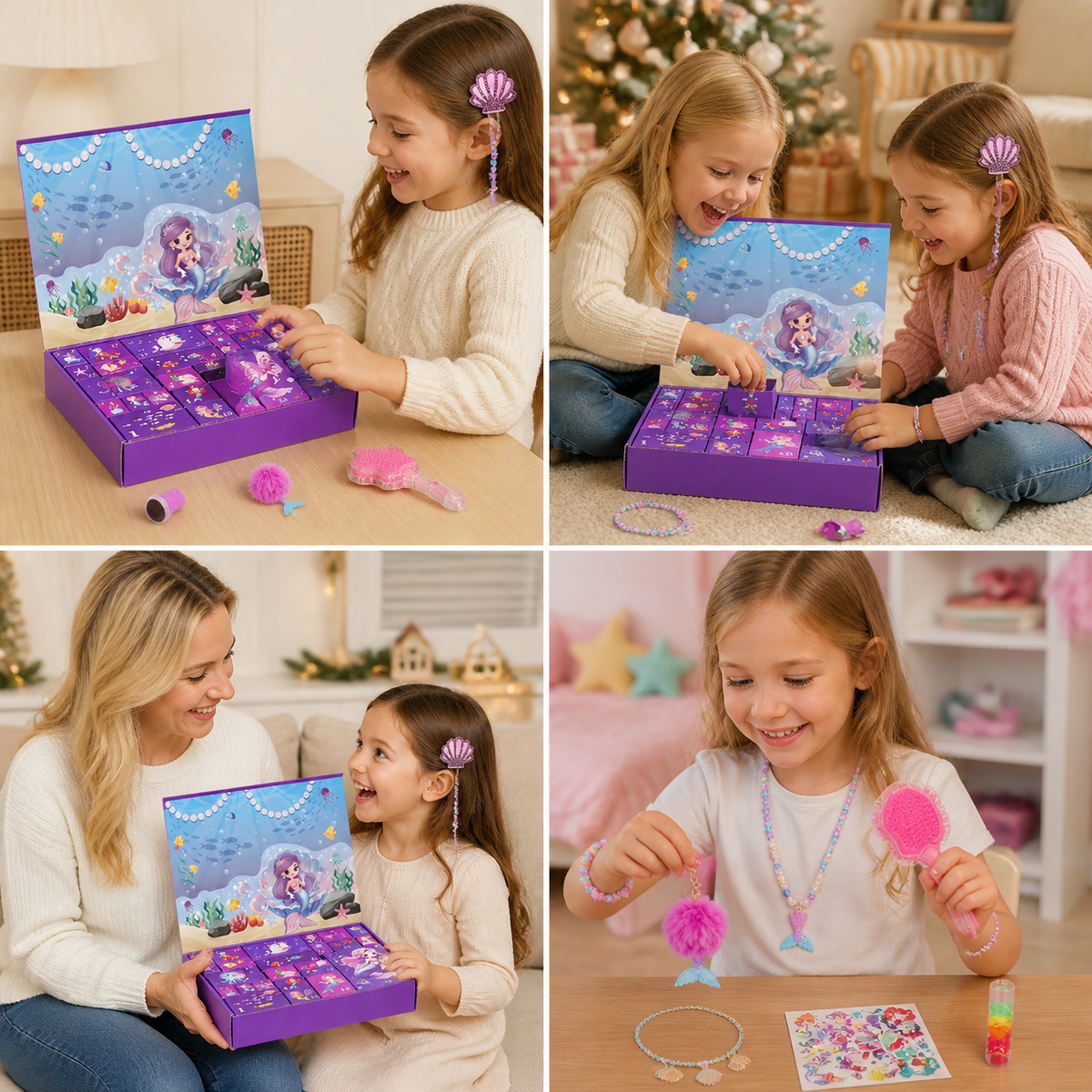 24-Day Mermaid Advent Calendar with Hair Accessories, Stickers & Surprise Gifts