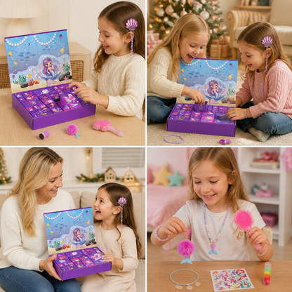 24-Day Mermaid Advent Calendar with Hair Accessories, Stickers & Surprise Gifts