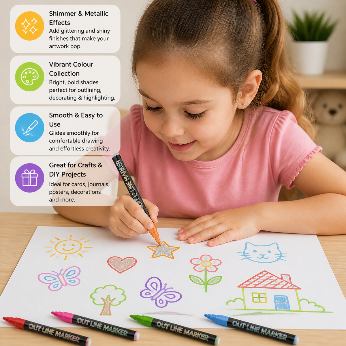Outline Shimmer & Metallic Glitter Marker Set