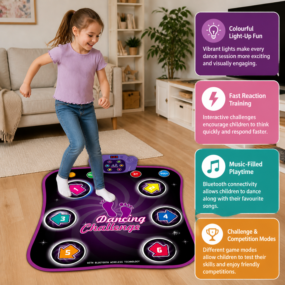 Kids’ Light-Up Bluetooth Dance Mat with 5 Game Modes