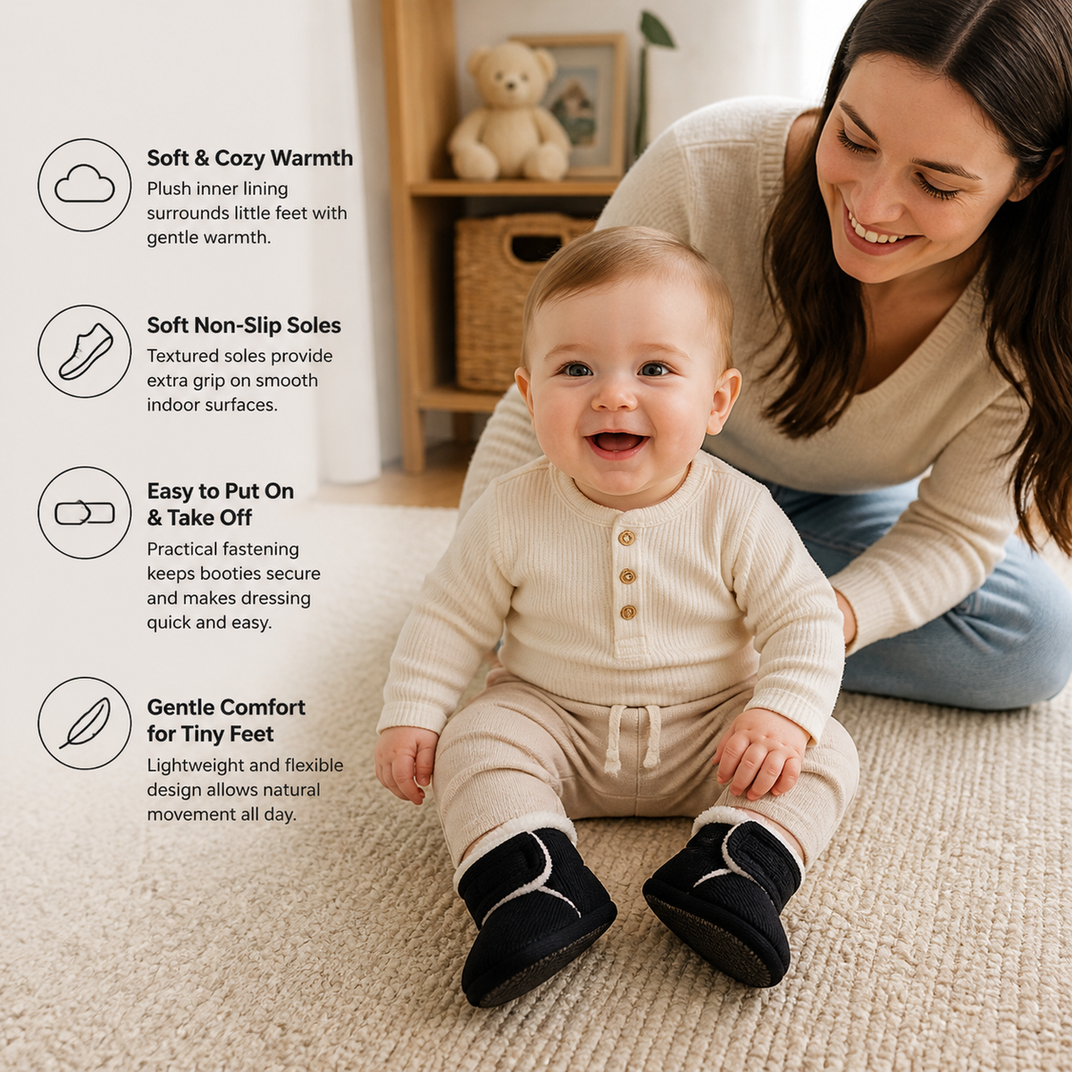Warm & Cozy Plush Baby Booties with Soft, Non-Slip Soles