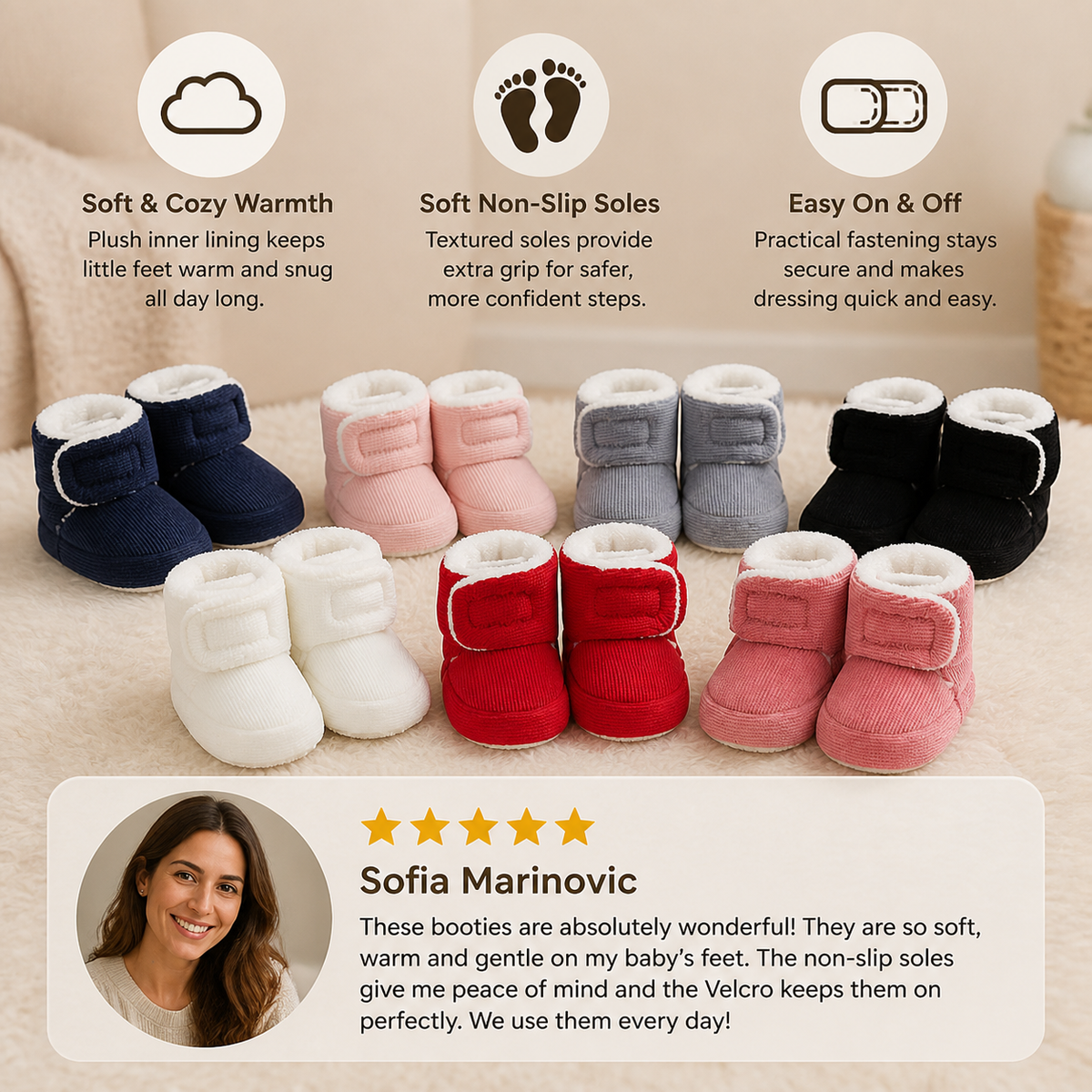 Warm & Cozy Plush Baby Booties with Soft, Non-Slip Soles