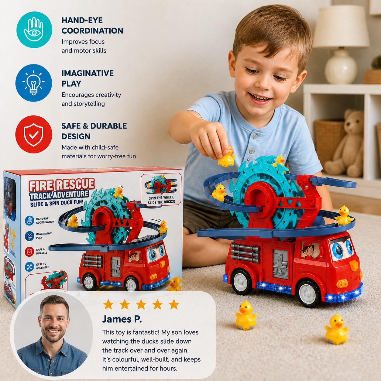 Fire brigade duck slide toy car