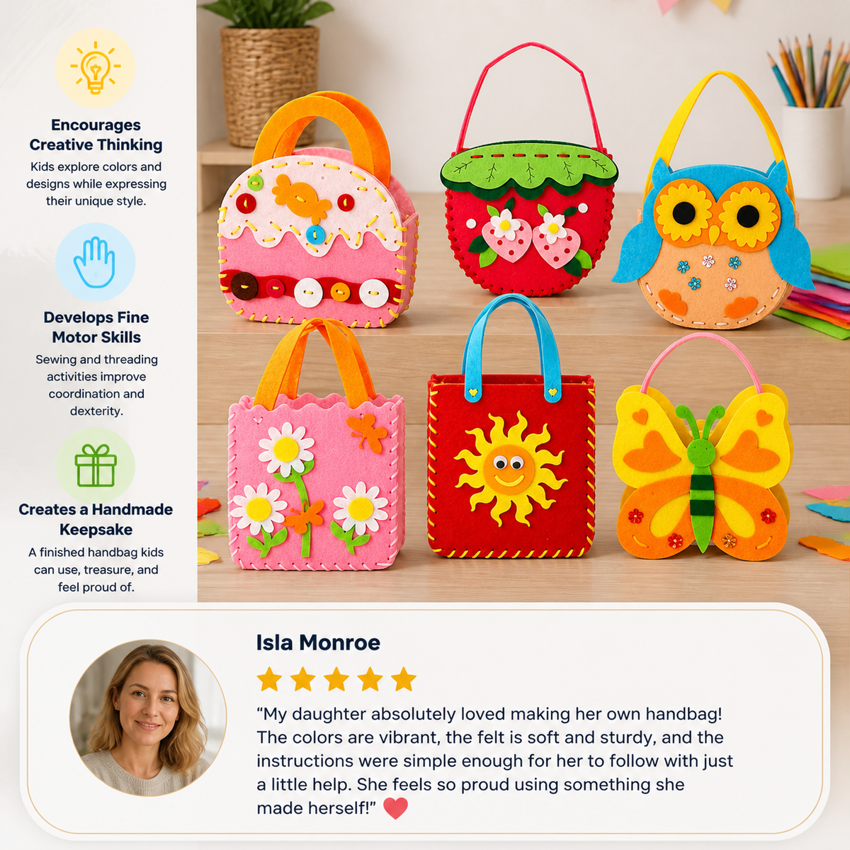 DIY Cute Felt Handbag Sewing Craft Kit for Kids