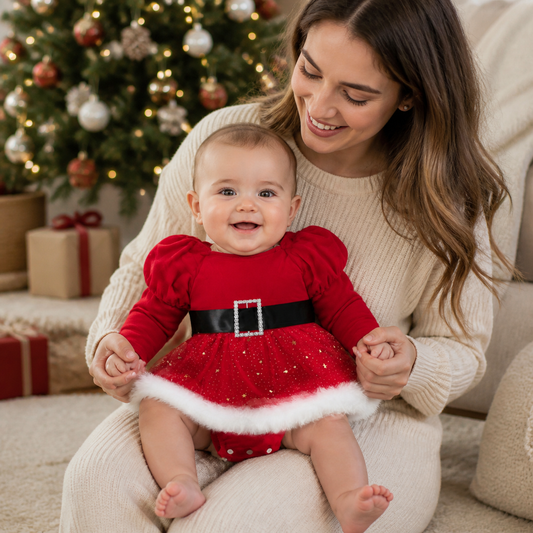 Baby Girl’s My First Christmas Long-Sleeve Romper Dress