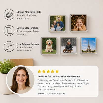 Clear Acrylic Magnetic Photo Frames with Adhesive Backing Set of 5