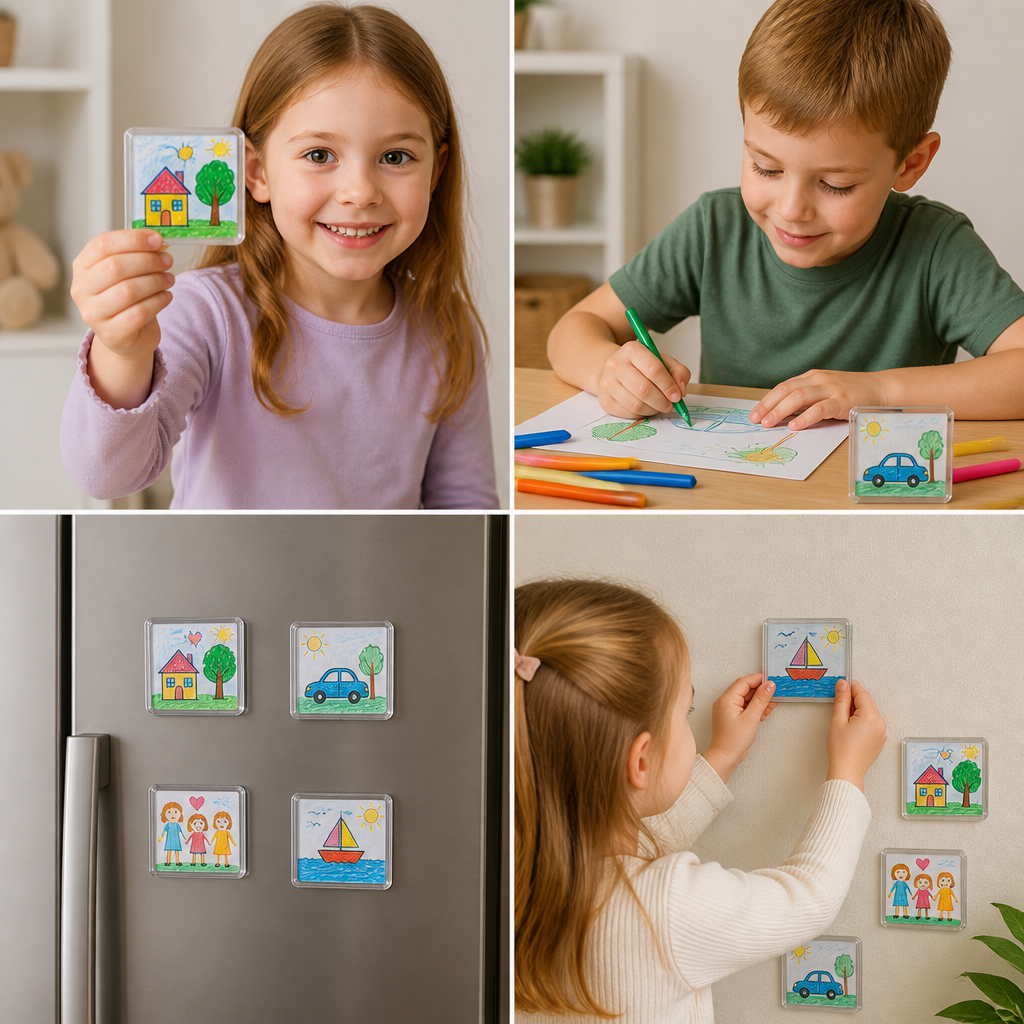 Clear Acrylic Magnetic Photo Frames with Adhesive Backing Set of 5