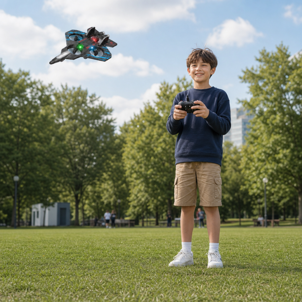 Durable Foam RC Fighter Jet Drone for Indoor & Outdoor Flying – 360° Flips & LED Lights