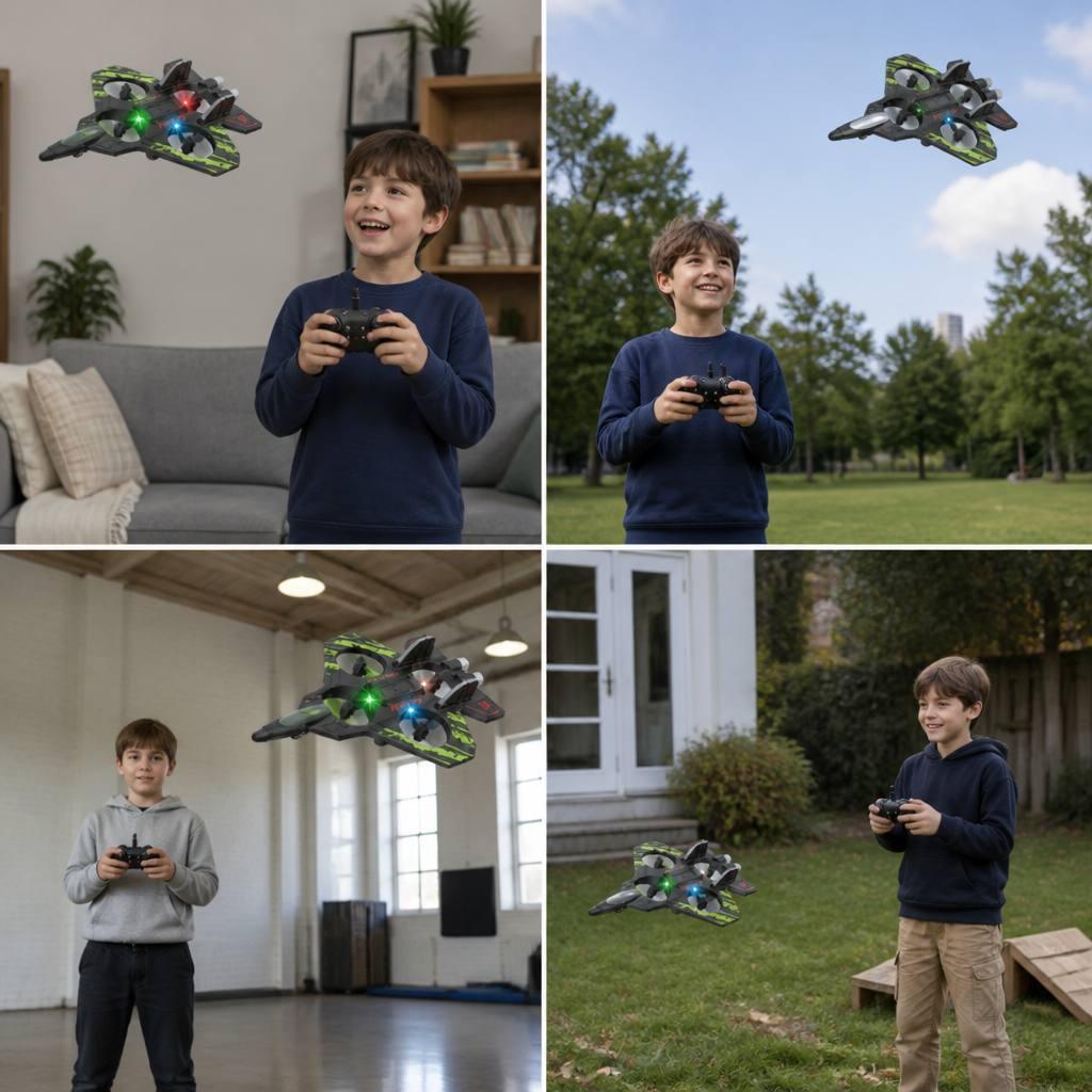 Durable Foam RC Fighter Jet Drone for Indoor & Outdoor Flying – 360° Flips & LED Lights