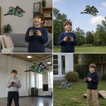 Durable Foam RC Fighter Jet Drone for Indoor & Outdoor Flying – 360° Flips & LED Lights