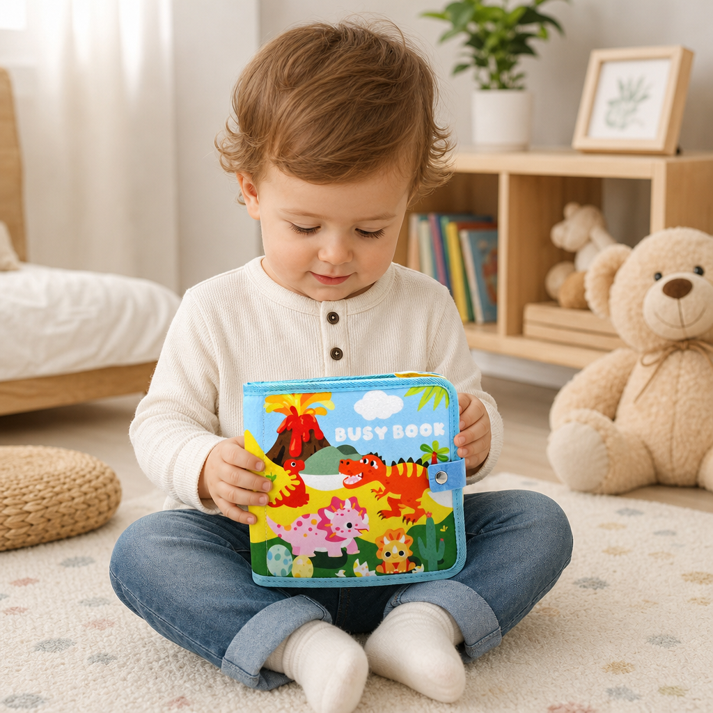 8-in-1 Montessori Dinosaur Busy Board Activity Book for Toddlers