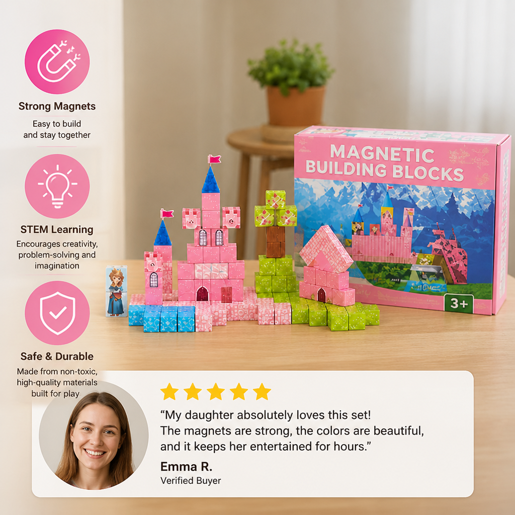 Montessori Princess Dream Castle Magnetic Building Cubes Set