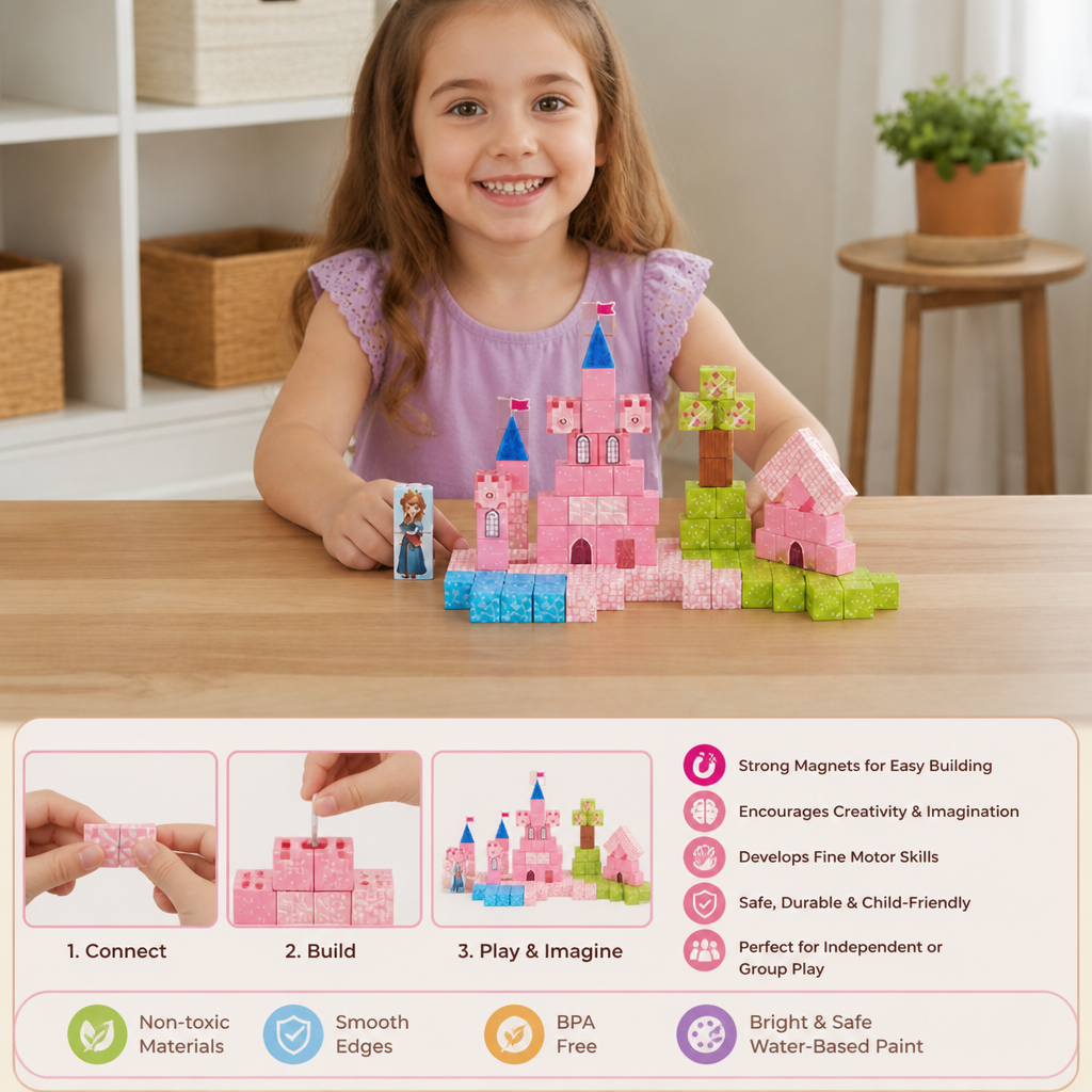 Montessori Princess Dream Castle Magnetic Building Cubes Set