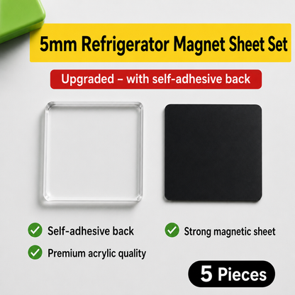 Clear Acrylic Magnetic Photo Frames with Adhesive Backing Set of 5