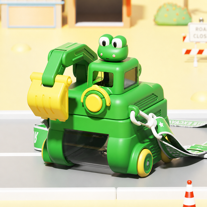 TinyExcavators Excavator-Shaped Water Bottle with Straw for Kids