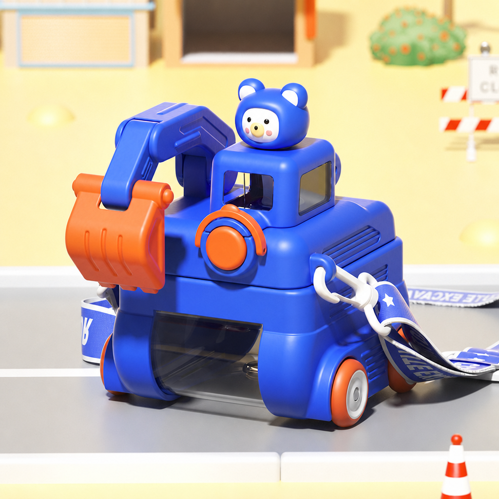 TinyExcavators Excavator-Shaped Water Bottle with Straw for Kids