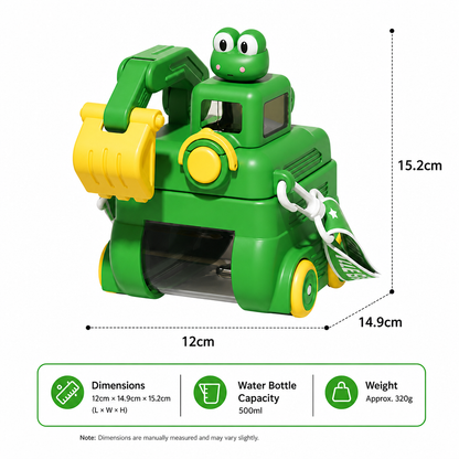 TinyExcavators Excavator-Shaped Water Bottle with Straw for Kids
