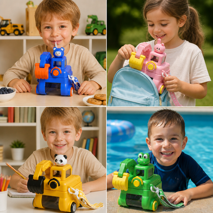 TinyExcavators Excavator-Shaped Water Bottle with Straw for Kids