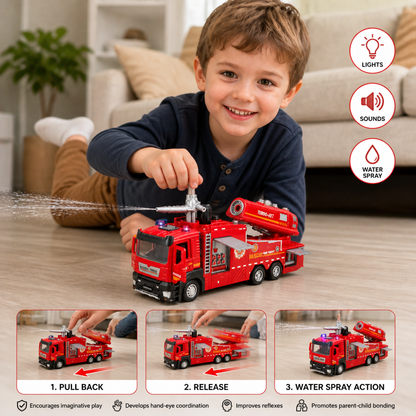 Pull-Back Fire Truck Toy with Water Spray, Lights & Sounds