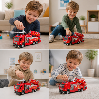 Pull-Back Fire Truck Toy with Water Spray, Lights & Sounds