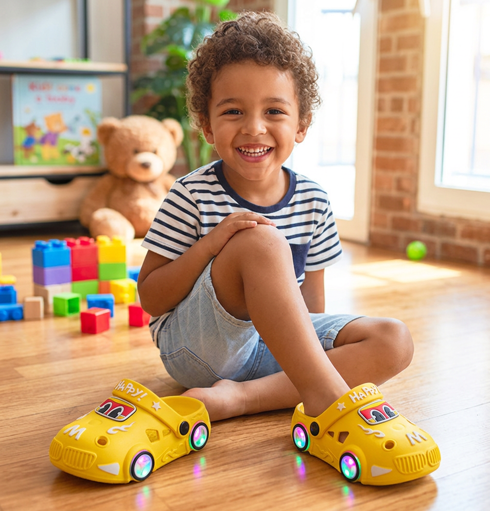 Light-Up Car Kids Slides – Non-Slip Bath Slippers
