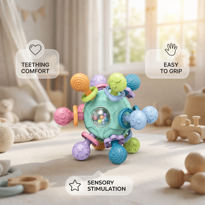 Sensory Baby Activity Ball with Silicone Teether and Rattle