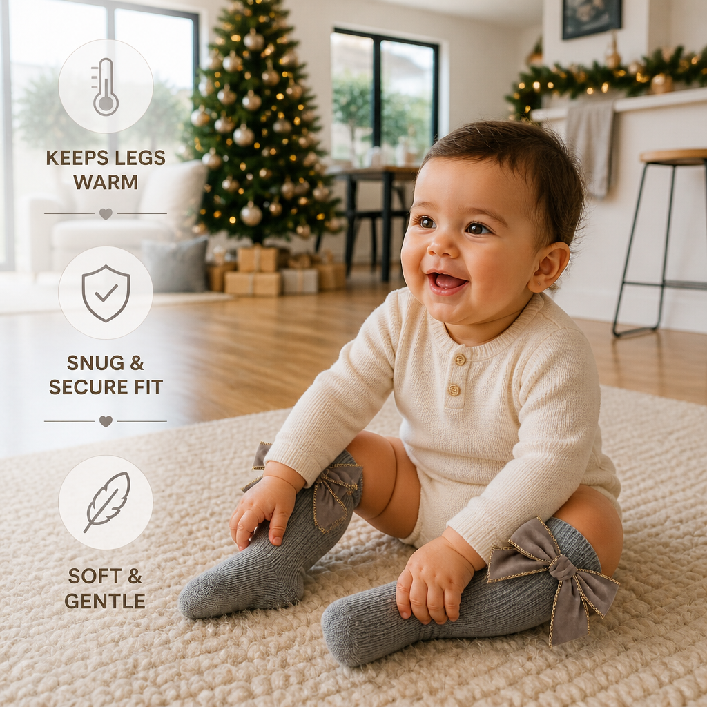 Baby Girls’ Christmas Knee-High Socks with Velvet Bows