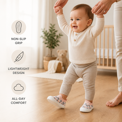 Checkered Lightweight Baby Walking Shoes with Soft, Non-Slip Soles