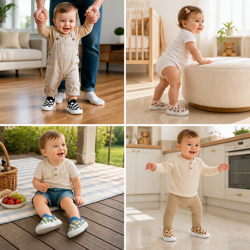Checkered Lightweight Baby Walking Shoes with Soft, Non-Slip Soles