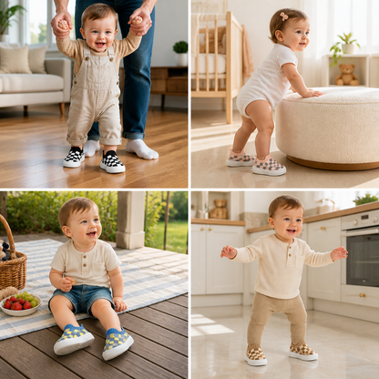 Checkered Lightweight Baby Walking Shoes with Soft, Non-Slip Soles