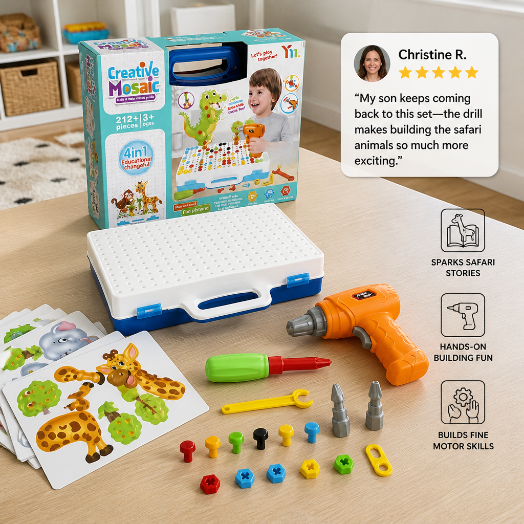 Safari Animal Building Block Set with Electric Toy Drill for Kids