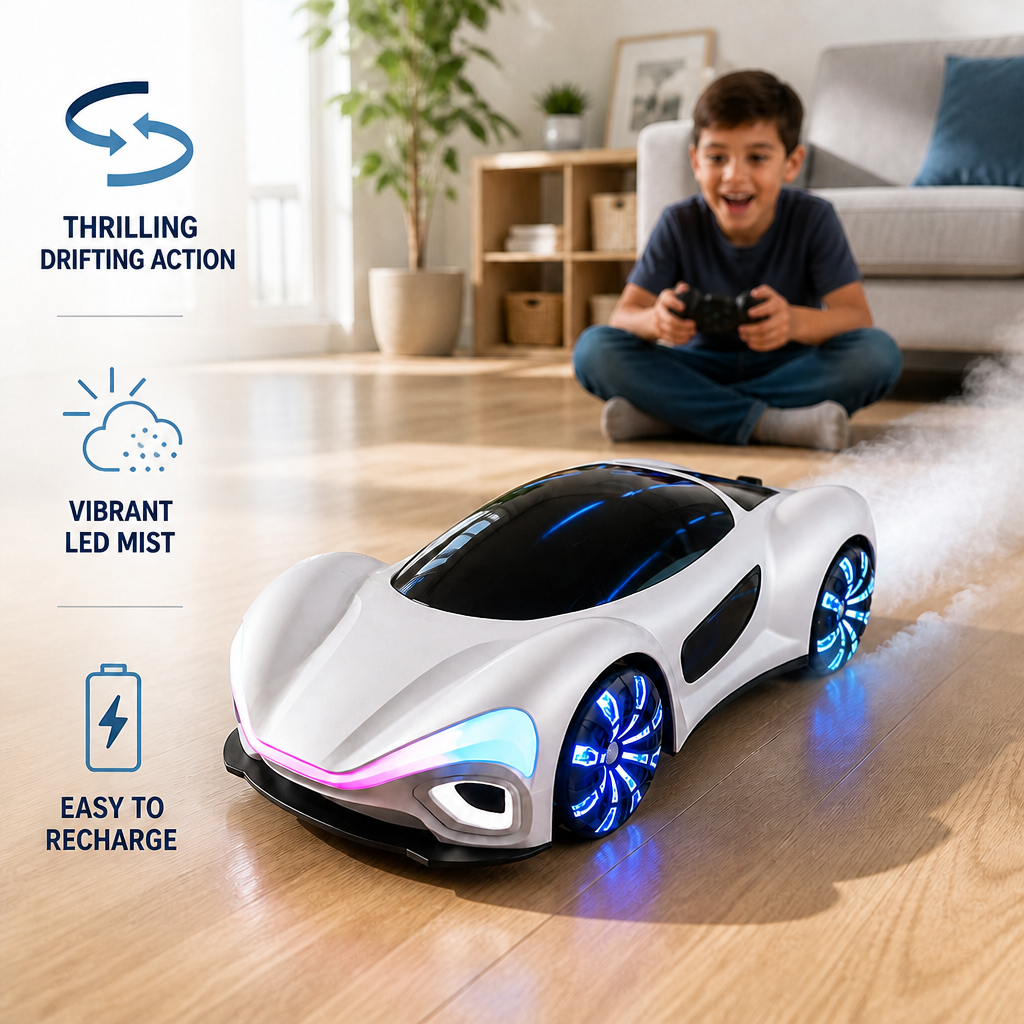Light-Up RC Drift Car with Spray Effect & Charging Station