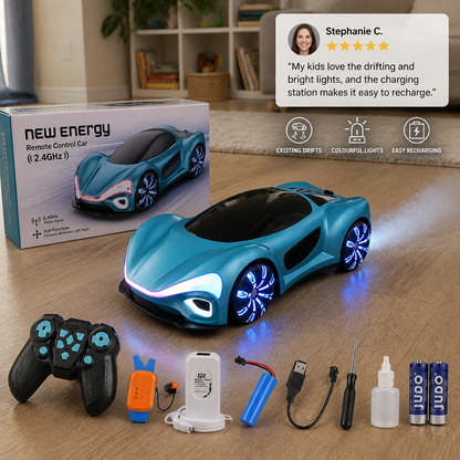 Light-Up RC Drift Car with Spray Effect & Charging Station