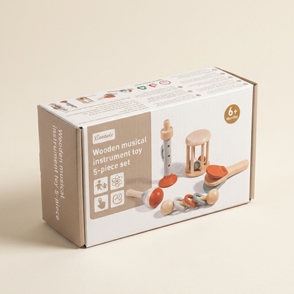 Montessori Wooden Baby Music Set – 5-Piece Sensory Rattle Toy Collection